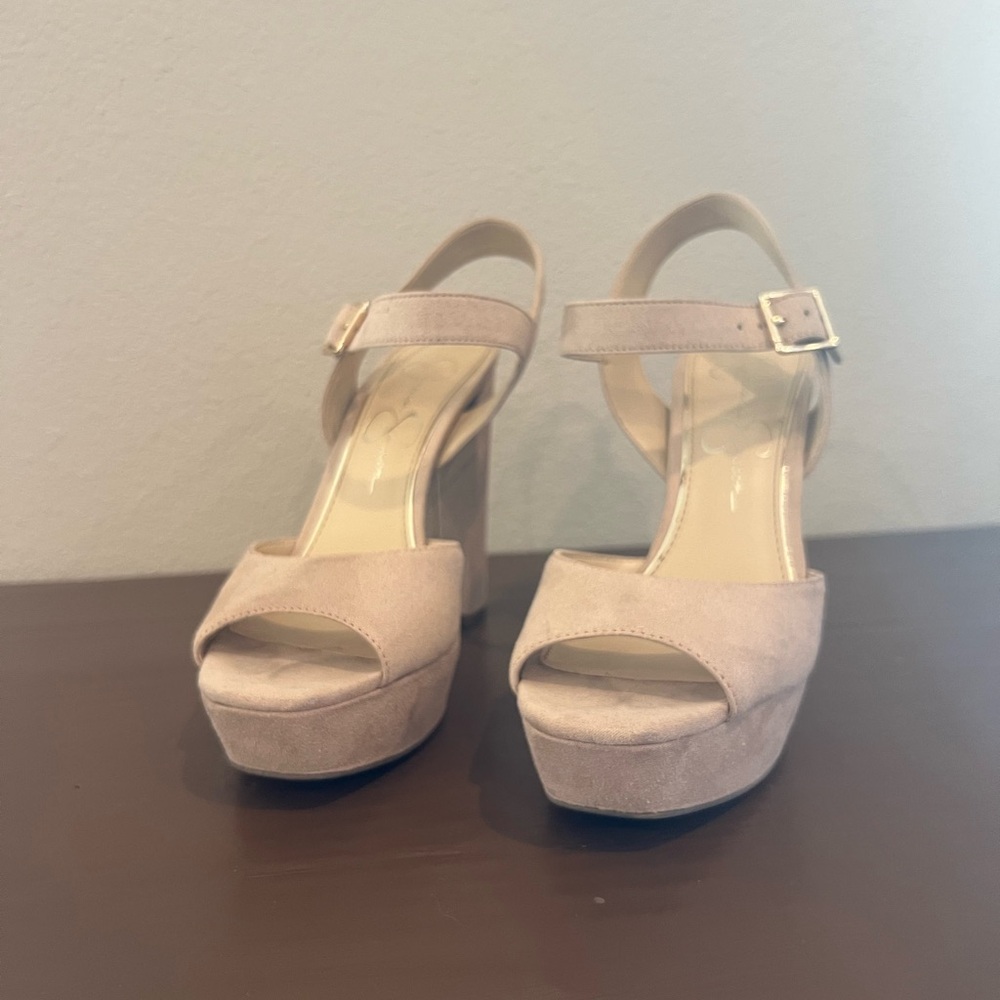 Beige/cream colored Jessica Simpson Open Toed Heels
